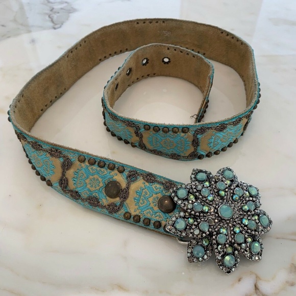 LEATHEROCK GREEN GOLD CRYSTAL STUDDED FABRIC BELT main image 12